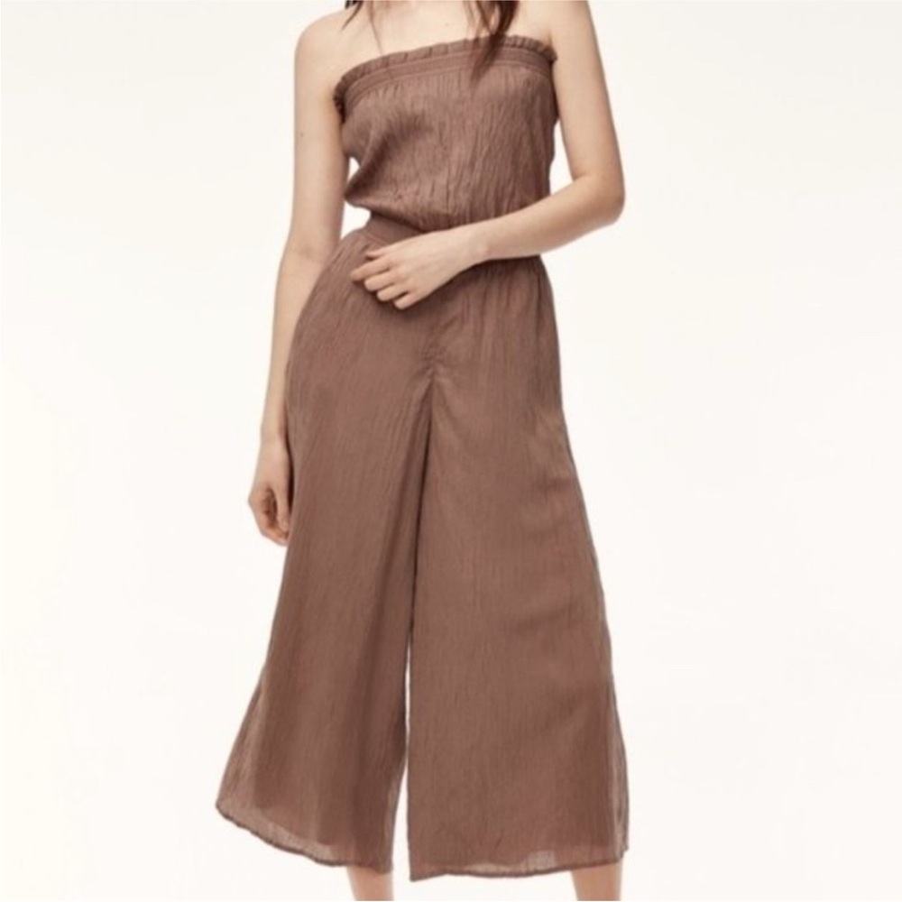 Wilfred Aritzia Masson Wide Leg Cropped Jumpsuit Strapless Nutmeg Brown Size M
